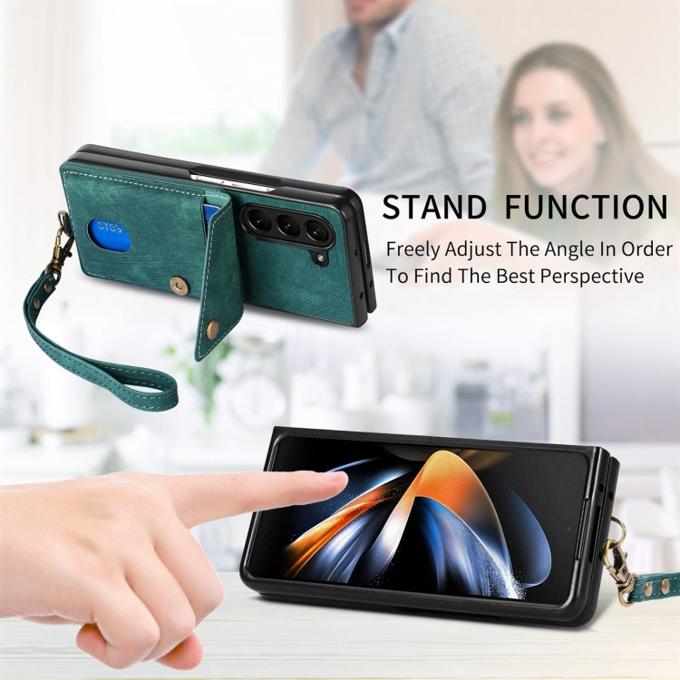 Custodia per telefono in pelle pieghevole con portafoglio per carte retrò con cinturino, For Samsung Galaxy Z Fold6 5G, For Samsung Galaxy Z Fold5 5G