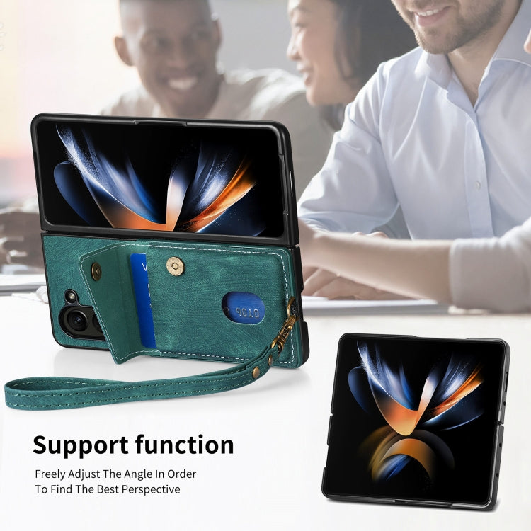 Custodia per telefono in pelle pieghevole con portafoglio per carte retrò con cinturino, For Samsung Galaxy Z Fold6 5G, For Samsung Galaxy Z Fold5 5G