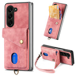 Custodia per telefono in pelle pieghevole con portafoglio per carte retrò con cinturino, For Samsung Galaxy Z Fold6 5G, For Samsung Galaxy Z Fold5 5G
