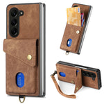 Custodia per telefono in pelle pieghevole con portafoglio per carte retrò con cinturino, For Samsung Galaxy Z Fold6 5G, For Samsung Galaxy Z Fold5 5G