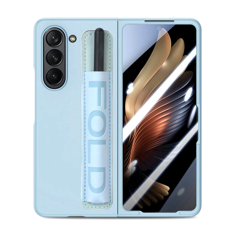 Custodia per telefono in pelle con impugnatura da polso in pellicola integrata con slot per penna, For Samsung   Galaxy Z Fold5 5G