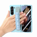 Custodia per telefono in pelle con impugnatura da polso in pellicola integrata con slot per penna, For Samsung   Galaxy Z Fold5 5G