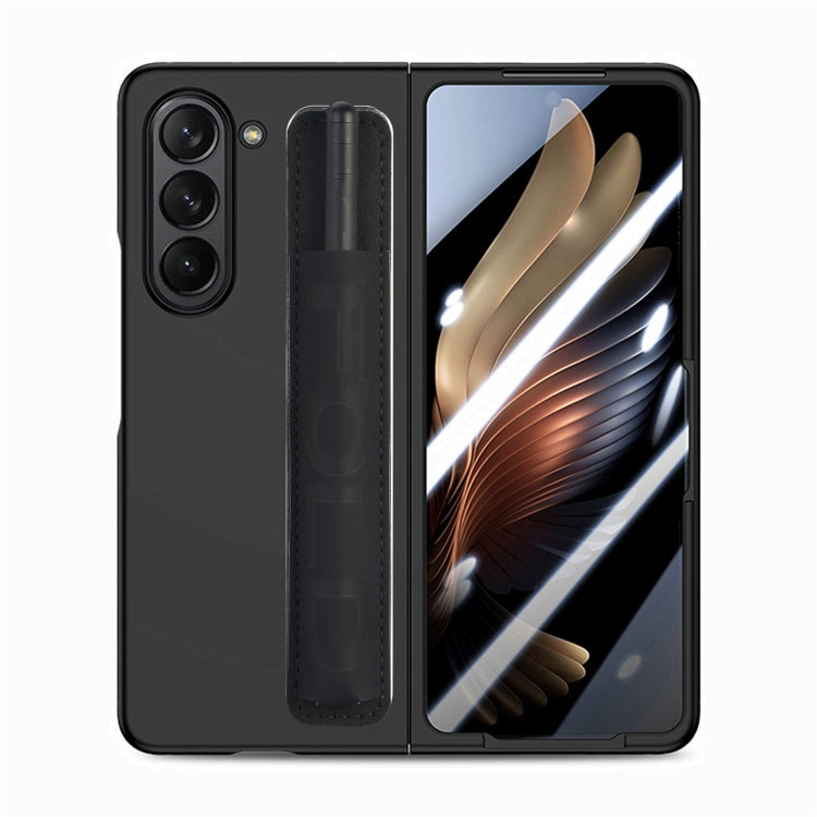 Custodia per telefono in pelle con impugnatura da polso in pellicola integrata con slot per penna, For Samsung   Galaxy Z Fold5 5G