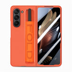 Custodia per telefono in pelle con impugnatura da polso in pellicola integrata con slot per penna, For Samsung   Galaxy Z Fold5 5G