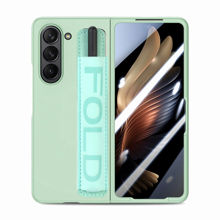Custodia per telefono in pelle con impugnatura da polso in pellicola integrata con slot per penna, For Samsung   Galaxy Z Fold5 5G