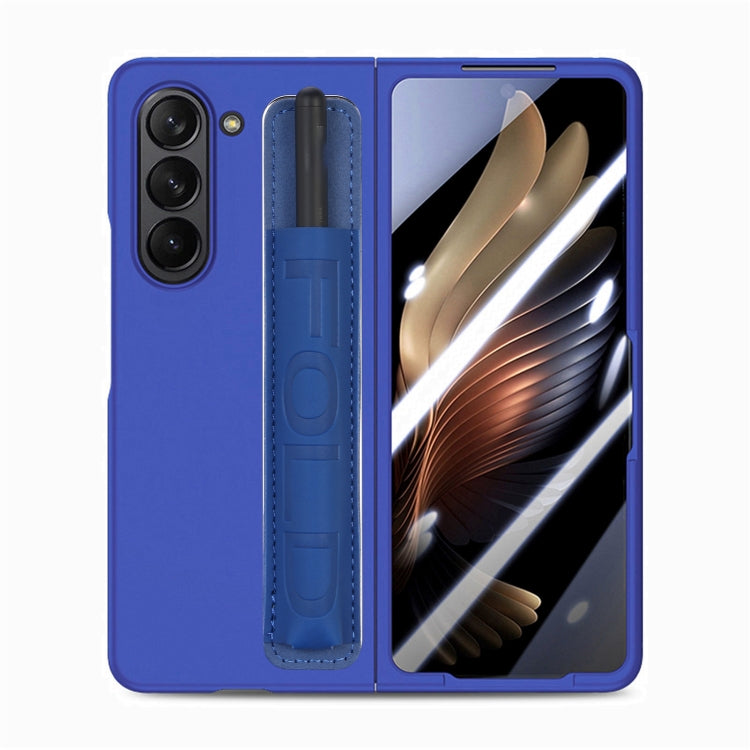 Custodia per telefono in pelle con impugnatura da polso in pellicola integrata con slot per penna, For Samsung   Galaxy Z Fold5 5G