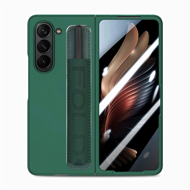 Custodia per telefono in pelle con impugnatura da polso in pellicola integrata con slot per penna, For Samsung   Galaxy Z Fold5 5G
