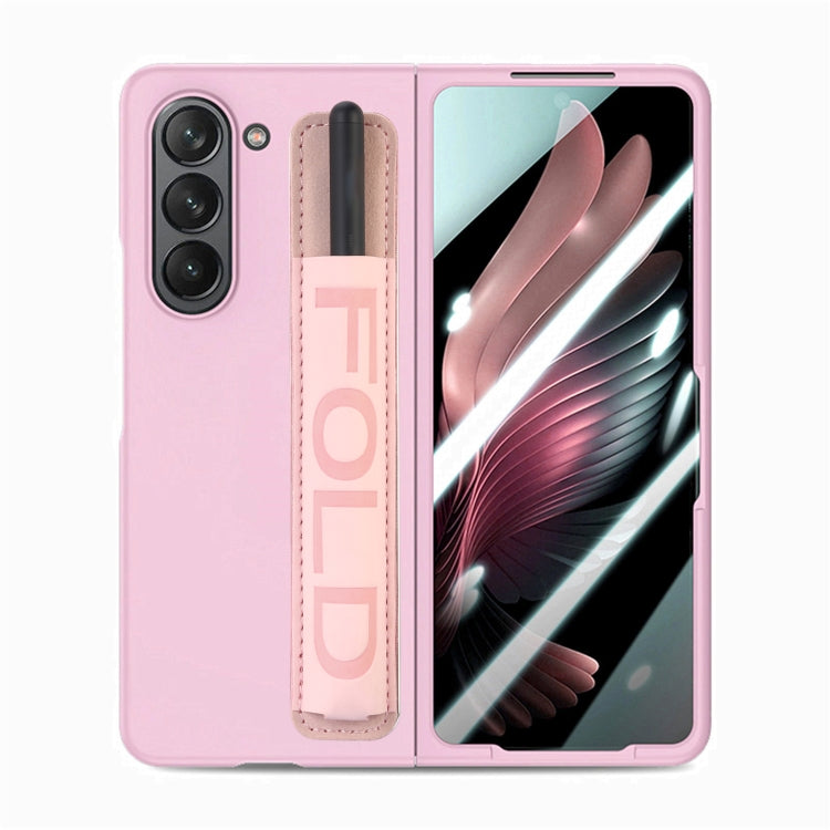 Custodia per telefono in pelle con impugnatura da polso in pellicola integrata con slot per penna, For Samsung   Galaxy Z Fold5 5G