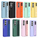 Custodia per telefono in pelle con impugnatura da polso in pellicola integrata con slot per penna, For Samsung   Galaxy Z Fold5 5G