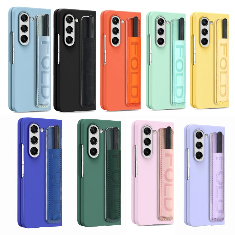 Custodia per telefono in pelle con impugnatura da polso in pellicola integrata con slot per penna, For Samsung   Galaxy Z Fold5 5G