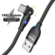 ENKAY Cavo dati di ricarica rapida da USB a tipo C 3A con rotazione di 180 gradi con luce a LED, 1m, 2m