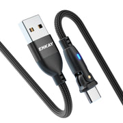ENKAY Cavo dati di ricarica rapida da USB a tipo C 3A con rotazione di 180 gradi con luce a LED, 1m, 2m