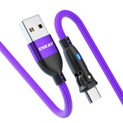 ENKAY Cavo dati di ricarica rapida da USB a tipo C 3A con rotazione di 180 gradi con luce a LED, 1m, 2m