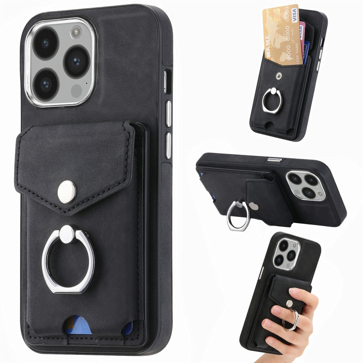 Cassa del telefono del portafoglio della carta dell'anello di cuoio di pelle-sensazione galvanica, For iPhone 14 Pro, For  iPhone 14 Pro Max