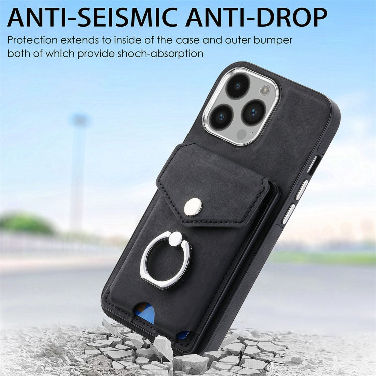 Cassa del telefono del portafoglio della carta dell'anello di cuoio di pelle-sensazione galvanica, For iPhone 14 Pro, For  iPhone 14 Pro Max