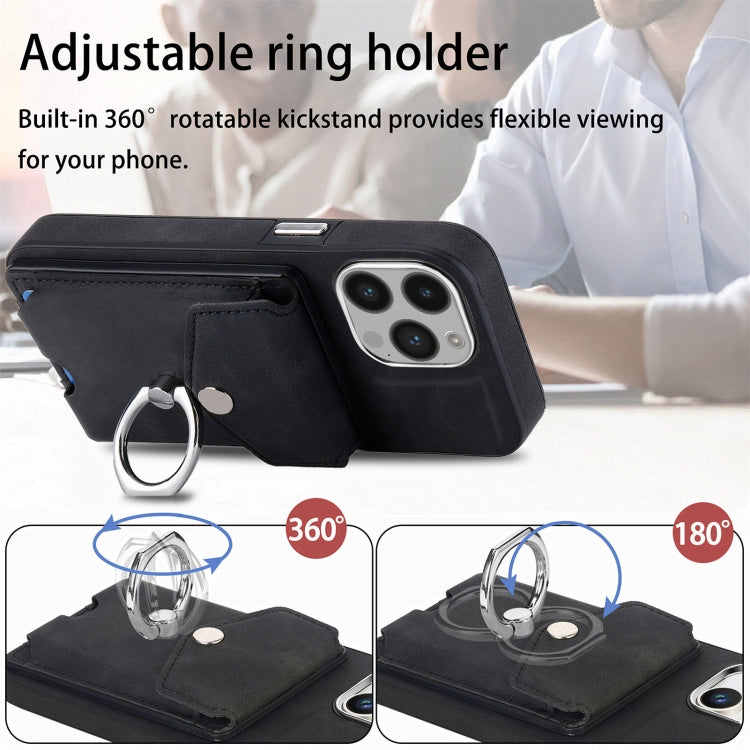 Cassa del telefono del portafoglio della carta dell'anello di cuoio di pelle-sensazione galvanica, For iPhone 14 Pro, For  iPhone 14 Pro Max