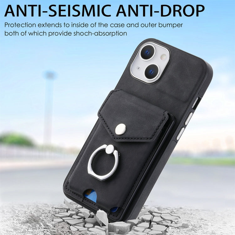 Cassa del telefono del portafoglio della carta dell'anello di cuoio di pelle-sensazione galvanica, For  iPhone 15 Plus, For iPhone 15 Pro Max, For  iPhone 15, For iPhone 15 Pro