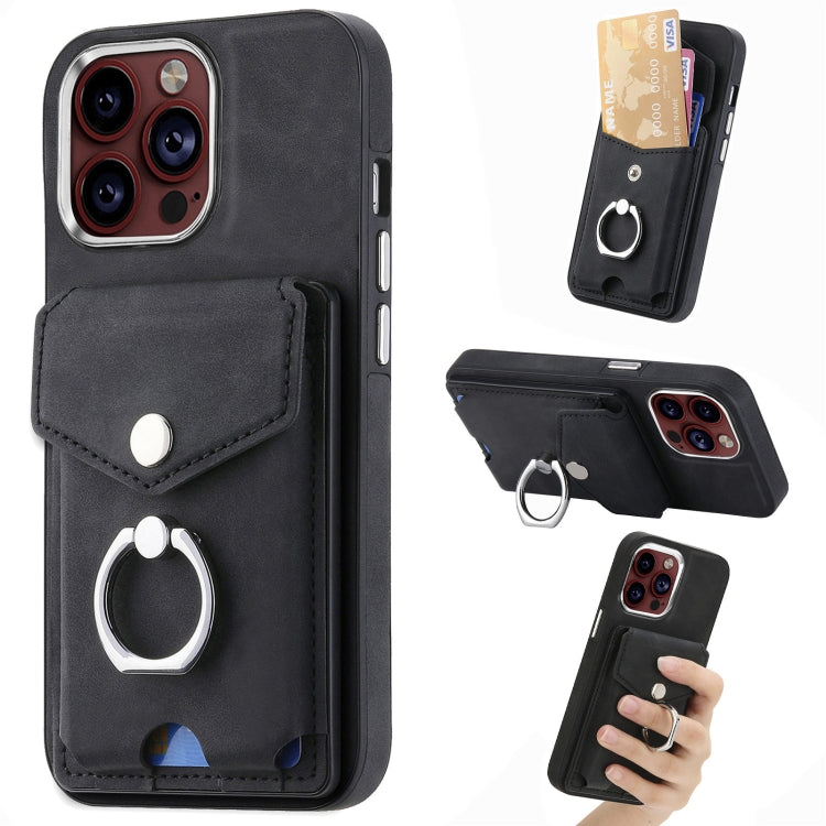 Cassa del telefono del portafoglio della carta dell'anello di cuoio di pelle-sensazione galvanica, For  iPhone 15 Plus, For iPhone 15 Pro Max, For  iPhone 15, For iPhone 15 Pro