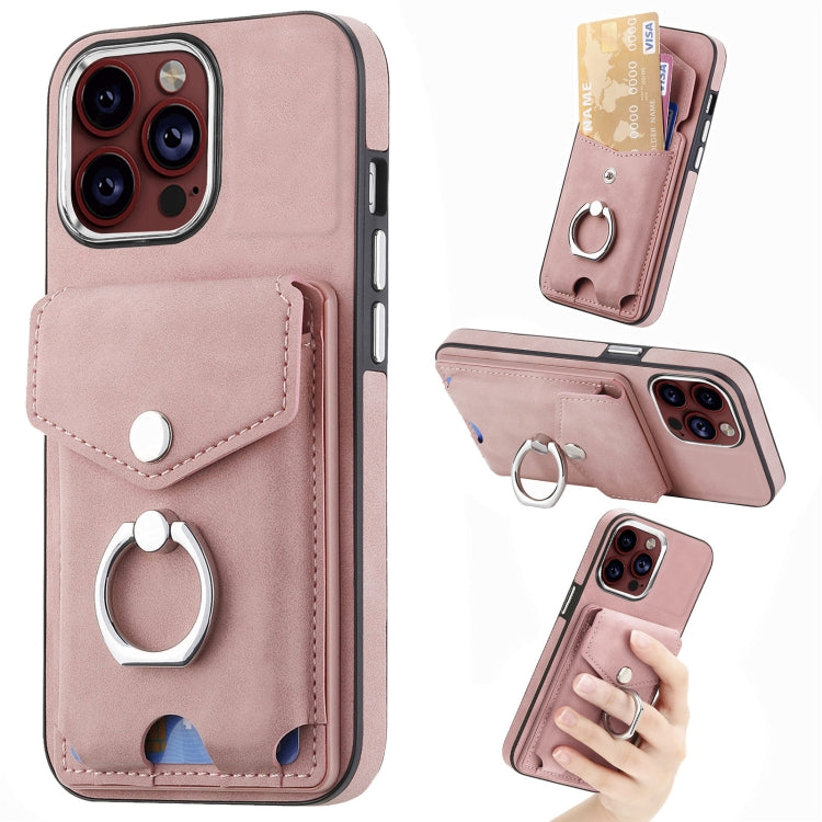 Cassa del telefono del portafoglio della carta dell'anello di cuoio di pelle-sensazione galvanica, For  iPhone 15 Plus, For iPhone 15 Pro Max, For  iPhone 15, For iPhone 15 Pro