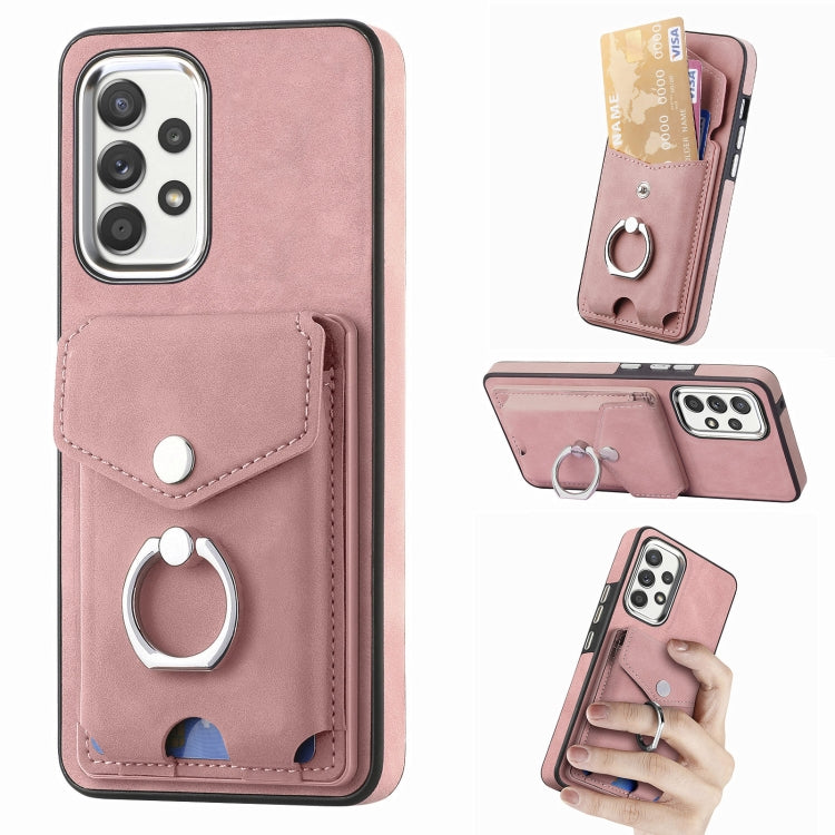Cassa del telefono del portafoglio della carta dell'anello di cuoio di pelle-sensazione galvanica, For Samsung Galaxy A14 5G, For Samsung Galaxy A23, For Samsung Galaxy A53 5G, For Samsung Galaxy A33 5G