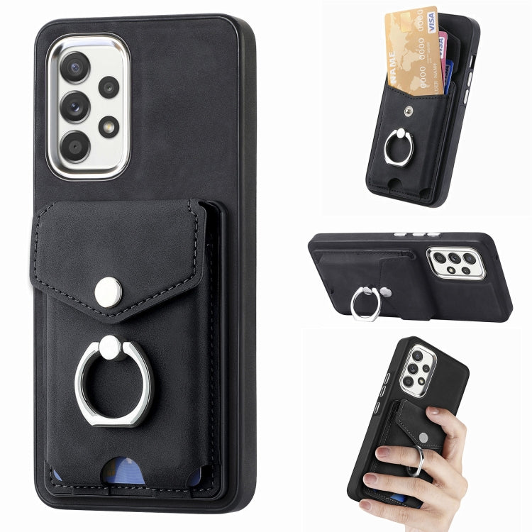 Cassa del telefono del portafoglio della carta dell'anello di cuoio di pelle-sensazione galvanica, For Samsung Galaxy A14 5G, For Samsung Galaxy A23, For Samsung Galaxy A53 5G, For Samsung Galaxy A33 5G