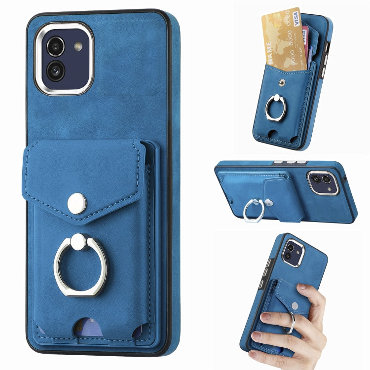 Cassa del telefono del portafoglio della carta dell'anello di cuoio di pelle-sensazione galvanica, For Samsung Galaxy A03 166mm, For Samsung Galaxy A03 164mm, For Samsung Galaxy A13 4G, For Samsung Galaxy S22+ 5G