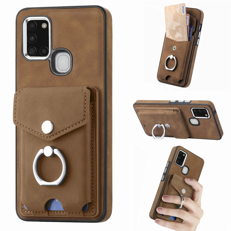 Cassa del telefono del portafoglio della carta dell'anello di cuoio di pelle-sensazione galvanica, For Samsung Galaxy A32 5G, For Samsung Galaxy A12 4G, For Samsung Galaxy A21S