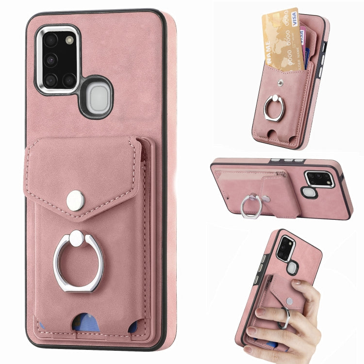 Cassa del telefono del portafoglio della carta dell'anello di cuoio di pelle-sensazione galvanica, For Samsung Galaxy A32 5G, For Samsung Galaxy A12 4G, For Samsung Galaxy A21S