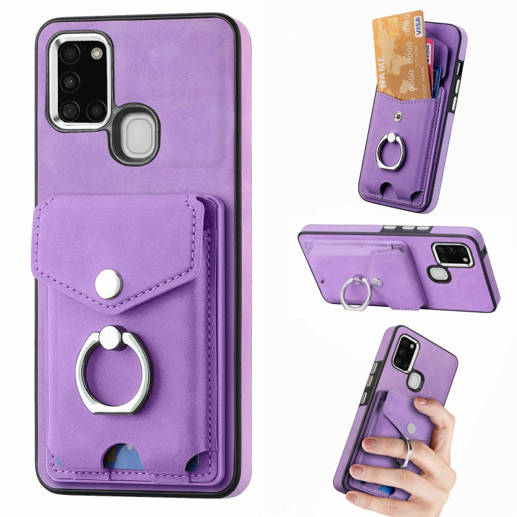 Cassa del telefono del portafoglio della carta dell'anello di cuoio di pelle-sensazione galvanica, For Samsung Galaxy A32 5G, For Samsung Galaxy A12 4G, For Samsung Galaxy A21S