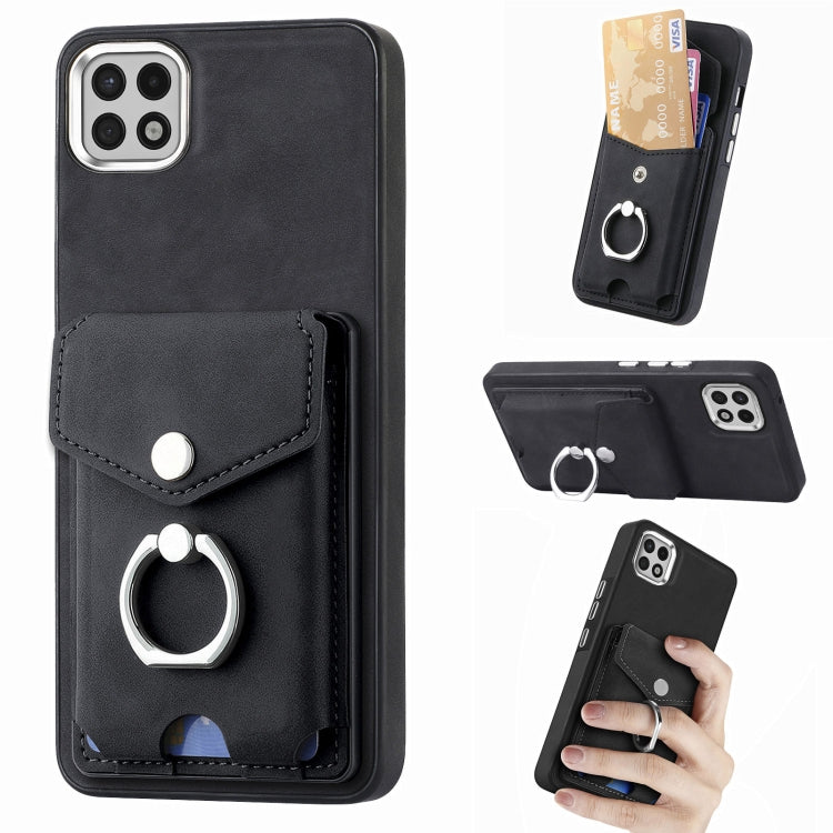 Cassa del telefono del portafoglio della carta dell'anello di cuoio di pelle-sensazione galvanica, For Samsung Galaxy S22 5G, For Samsung Galaxy A13 5G, For Samsung Galaxy A22 4G, For Samsung Galaxy A22 5G