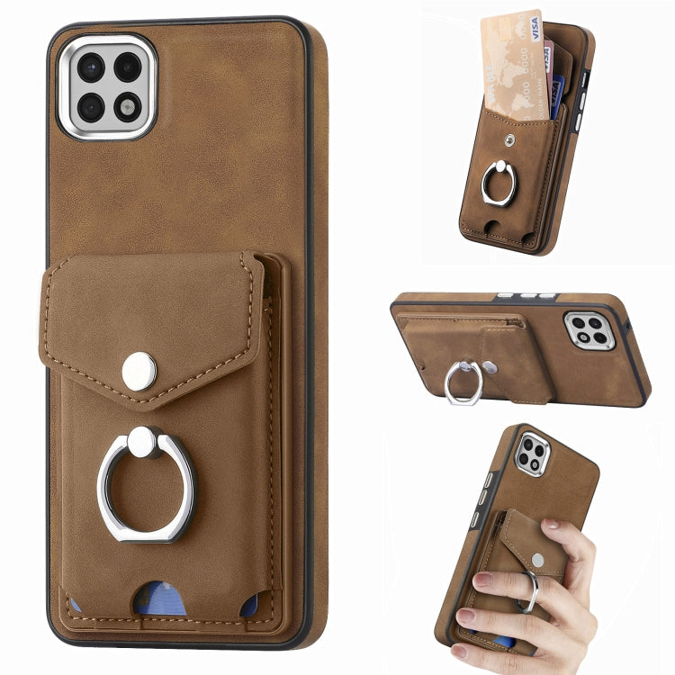 Cassa del telefono del portafoglio della carta dell'anello di cuoio di pelle-sensazione galvanica, For Samsung Galaxy S22 5G, For Samsung Galaxy A13 5G, For Samsung Galaxy A22 4G, For Samsung Galaxy A22 5G