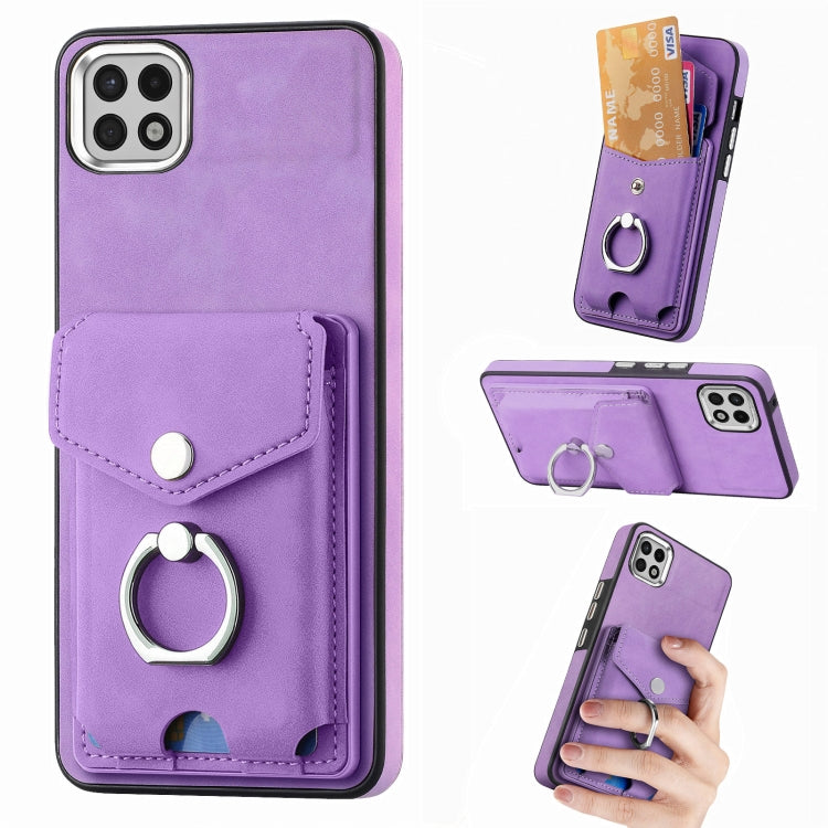 Cassa del telefono del portafoglio della carta dell'anello di cuoio di pelle-sensazione galvanica, For Samsung Galaxy S22 5G, For Samsung Galaxy A13 5G, For Samsung Galaxy A22 4G, For Samsung Galaxy A22 5G