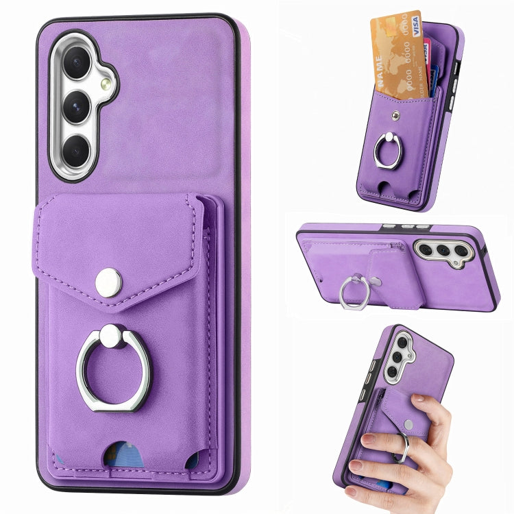 Cassa del telefono del portafoglio della carta dell'anello di cuoio di pelle-sensazione galvanica, For Samsung Galaxy A34 5G, For Samsung Galaxy A54 5G, For Samsung Galaxy S23 Ultra 5G, For Samsung Galaxy S23 5G