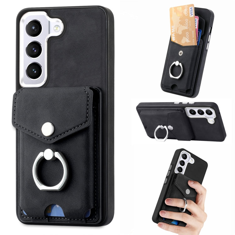 Cassa del telefono del portafoglio della carta dell'anello di cuoio di pelle-sensazione galvanica, For Samsung Galaxy A34 5G, For Samsung Galaxy A54 5G, For Samsung Galaxy S23 Ultra 5G, For Samsung Galaxy S23 5G
