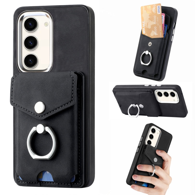 Cassa del telefono del portafoglio della carta dell'anello di cuoio di pelle-sensazione galvanica, For Samsung Galaxy A34 5G, For Samsung Galaxy A54 5G, For Samsung Galaxy S23 Ultra 5G, For Samsung Galaxy S23 5G