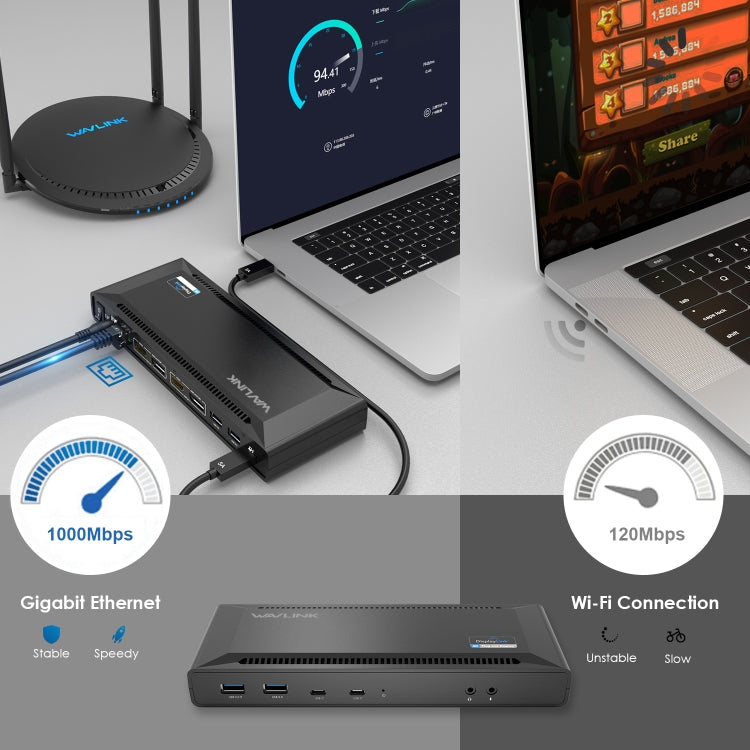 Wavlink UG69PD2 Doppia docking station integrata con ricarica rapida 4K, US Plug, EU Plug, UK Plug, AU Plug