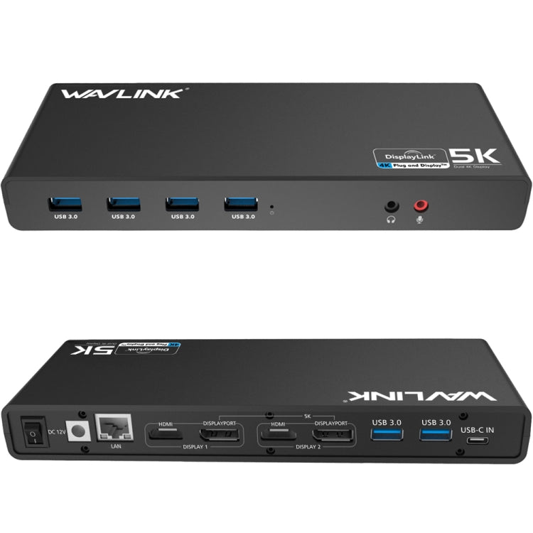 Wavlink UG69DK1 Docking station HDMI Gigabit Ethernet video USB 3.0 con doppio display Type-C da 5K, US Plug, EU Plug, UK Plug, AU Plug