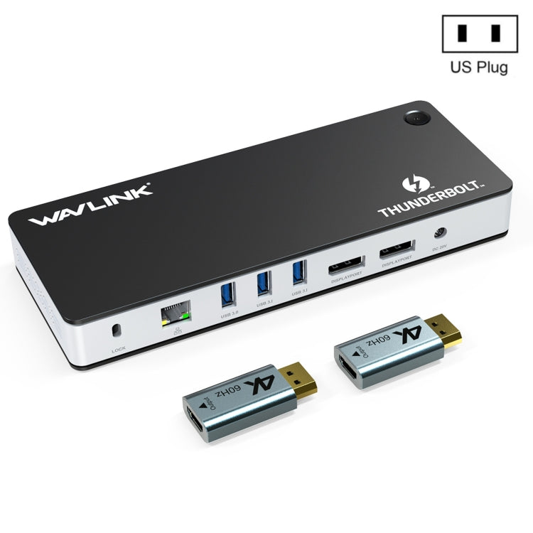 Wavlink UTD21H Docking station Thunderbolt 3 per ricarica host da 60 W Doppio display 4K Porte 11 in 1, US Plug, EU Plug, UK Plug