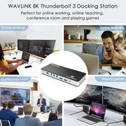 Wavlink UTD21H Docking station Thunderbolt 3 per ricarica host da 60 W Doppio display 4K Porte 11 in 1, US Plug, EU Plug, UK Plug