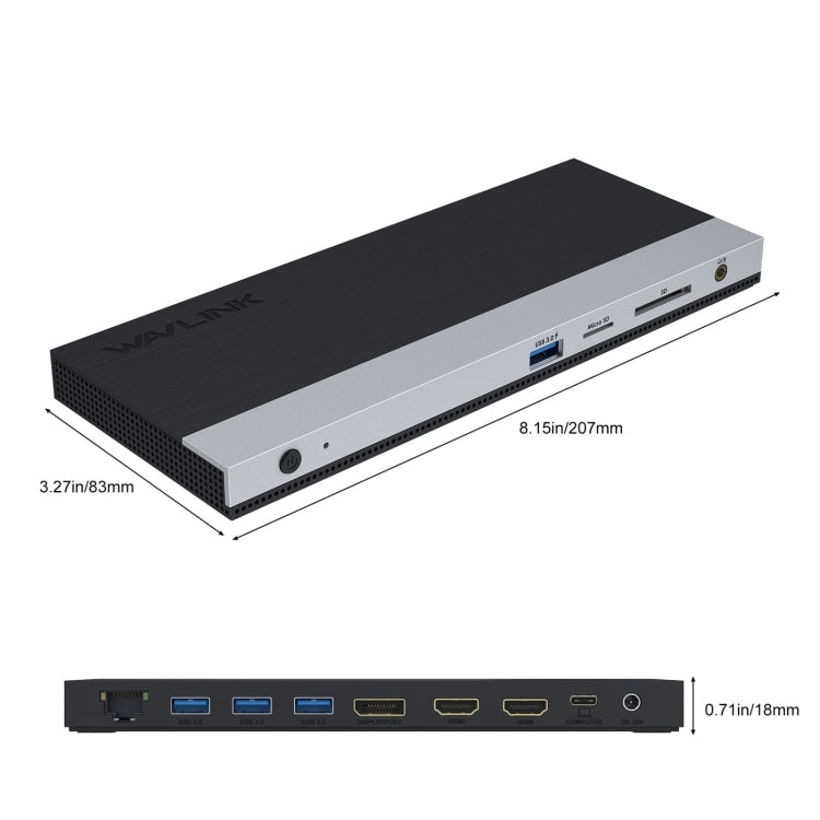 Wavlink UMD05 Display Port Porta HDMI RJ45 Ethernet Triple Display MST Docking station per laptop, US Plug, EU Plug, UK Plug, AU Plug