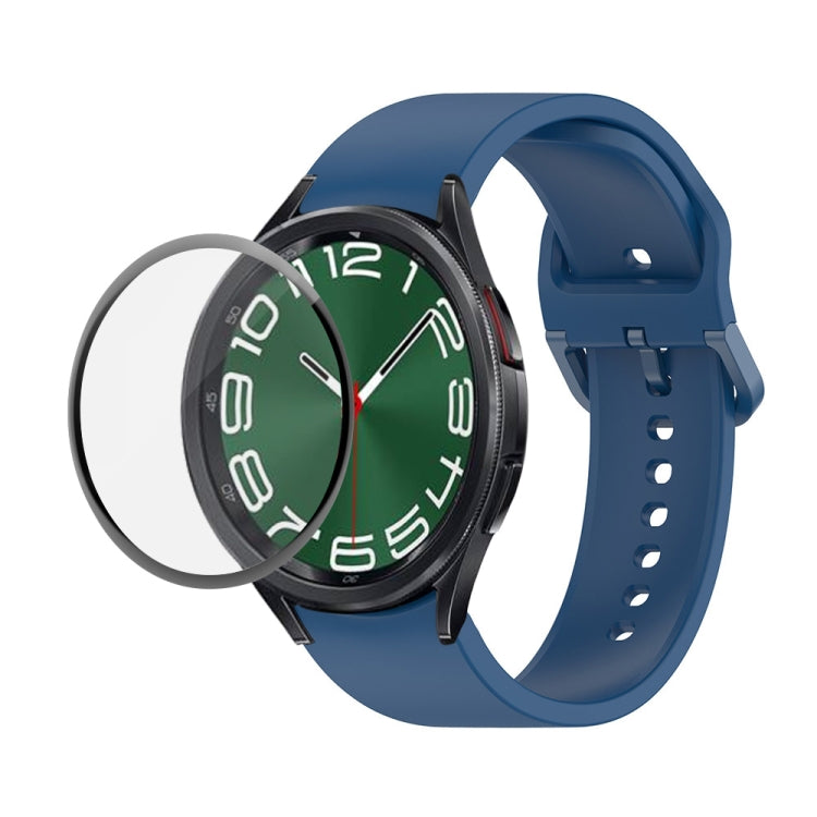 JUNSUNMAY cinturino regolabile in silicone + kit protezione schermo PMMA a copertura totale, For Samsung Galaxy Watch6 Classic 43mm