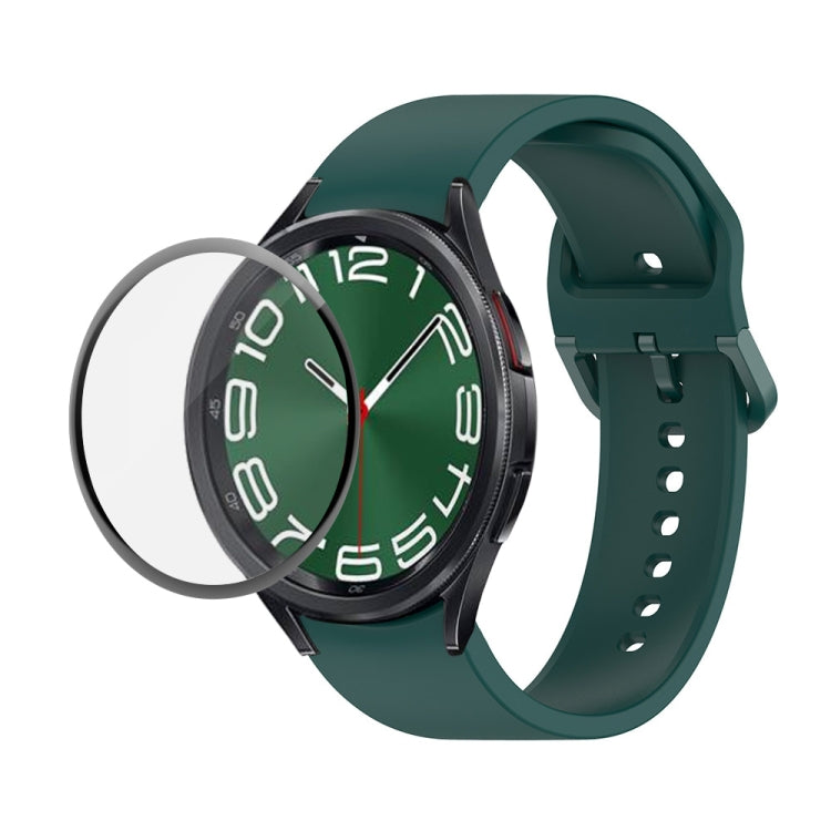 JUNSUNMAY cinturino regolabile in silicone + kit protezione schermo PMMA a copertura totale, For Samsung Galaxy Watch6 Classic 43mm