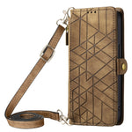 Custodia per telefono in pelle con fibbia laterale a portafoglio con cerniera geometrica e cordino a tracolla, For iPhone 12 Pro Max, For iPhone 12 Pro, For iPhone 11 Pro Max, For iPhone 11