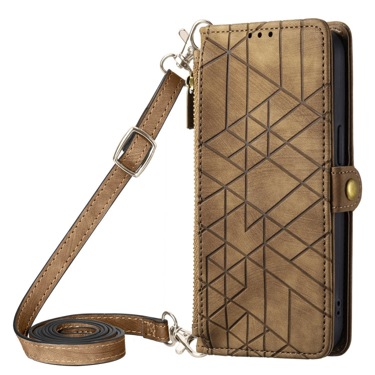 Custodia per telefono in pelle con fibbia laterale a portafoglio con cerniera geometrica e cordino a tracolla, For iPhone 11 Pro