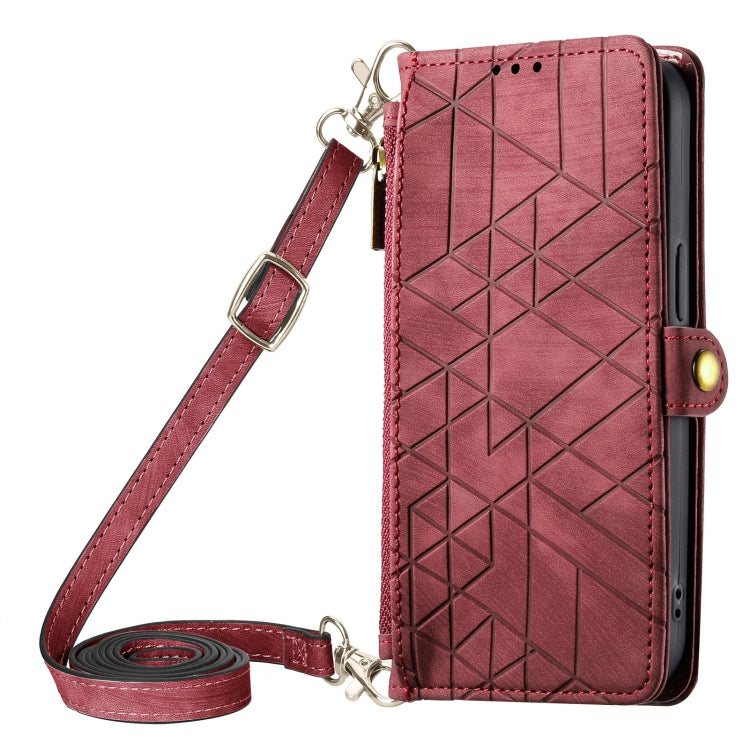 Custodia per telefono in pelle con fibbia laterale a portafoglio con cerniera geometrica e cordino a tracolla, For iPhone 12 Pro Max, For iPhone 12 Pro, For iPhone 11 Pro Max, For iPhone 11