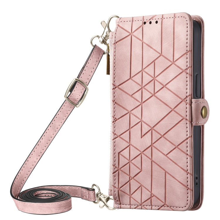 Custodia per telefono in pelle con fibbia laterale a portafoglio con cerniera geometrica e cordino a tracolla, For iPhone 12 Pro Max, For iPhone 12 Pro, For iPhone 11 Pro Max, For iPhone 11