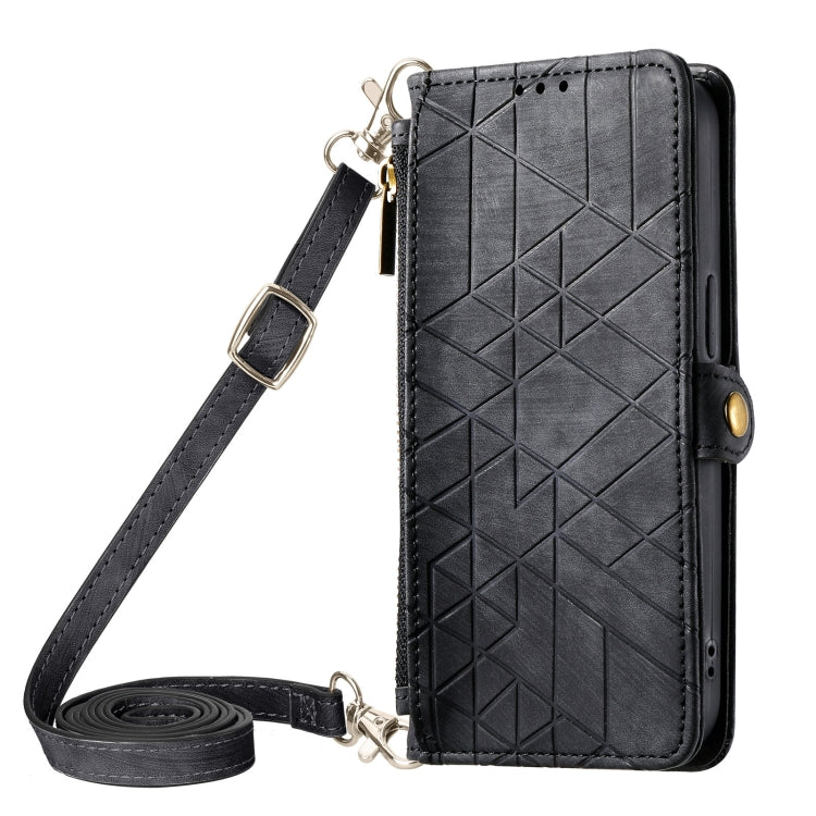 Custodia per telefono in pelle con fibbia laterale a portafoglio con cerniera geometrica e cordino a tracolla, For iPhone 12 Pro Max, For iPhone 12 Pro, For iPhone 11 Pro Max, For iPhone 11