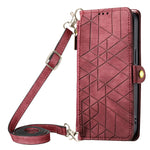 Custodia per telefono in pelle con fibbia laterale a portafoglio con cerniera geometrica e cordino a tracolla, For iPhone 14 Plus, For iPhone 14, For iPhone 14 Pro, For iPhone 14 Pro Max