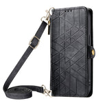 Custodia per telefono in pelle con fibbia laterale a portafoglio con cerniera geometrica e cordino a tracolla, For  iPhone 15 Pro Max, For iPhone 15 Pro, For iPhone 15 Plus, For iPhone 15