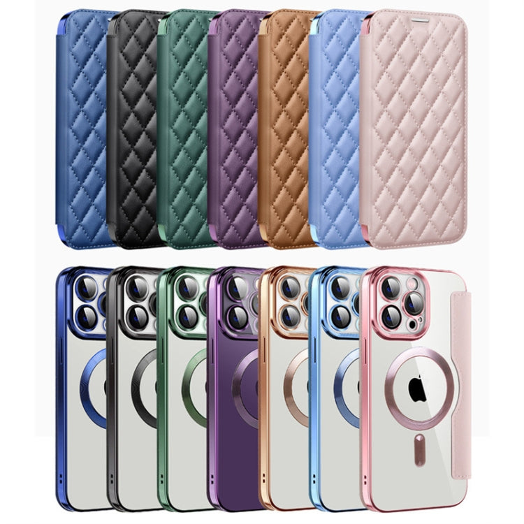 Custodia per telefono in pelle Shield Magsafe RFID antifurto con rombo, For iPhone 12, For iPhone 12 Pro Max, For iPhone 12 Pro